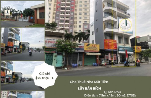 Cho thuê nhà Mặt Tiền Lũy Bán Bích 90m2, 4Lầu+STối diện UBND quận